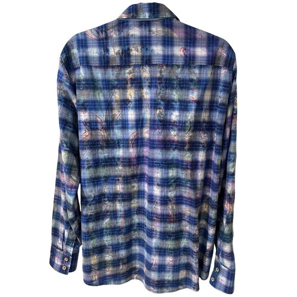 Haupt Germany Men's Watercolor Floral Paisley Plaid LS Tie Dye Shirt, M - Picture 11 of 11